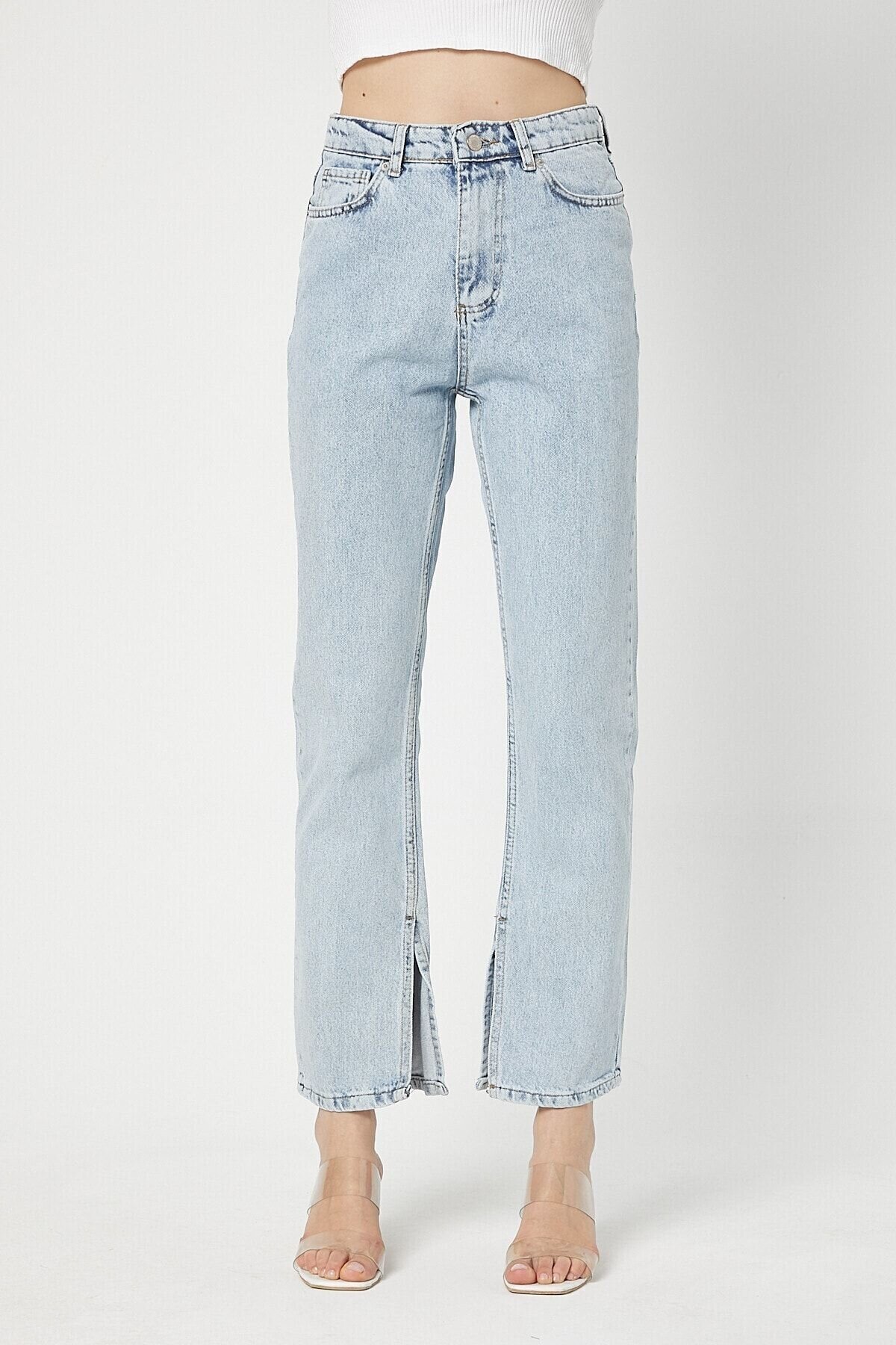 Içden Yırtmaçlı Mom Kalıp  Jeans Pantalon