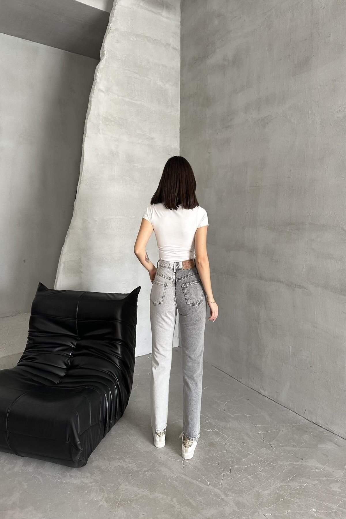 Kadın Jeanmove Çift Renkli Mom Kalıp Dar Paça Füme Kot Pantolon