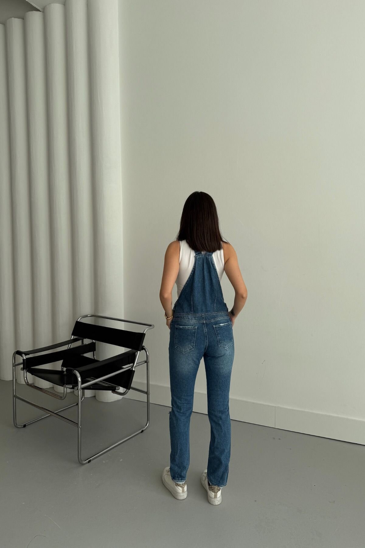 Kadın Jeans Askılı Cepli Bahçıvan Mavi Kot Tulum