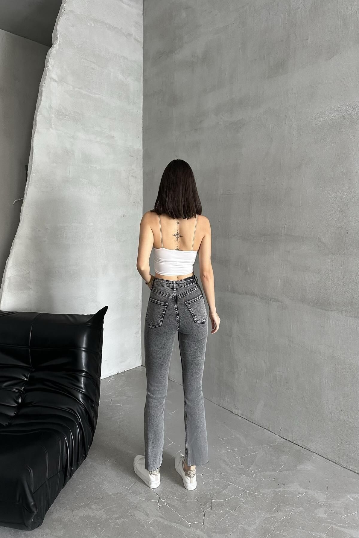 Kadın Jeans Bol İspanyol Geniş Paça Füme Kot Pantolon