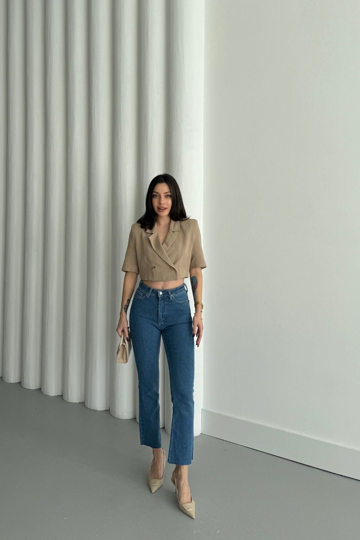Kadın Jeans Bol İspanyol Paça A.Mavi Kot Pantolon