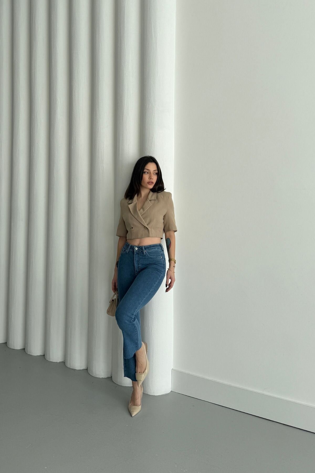 Kadın Jeans Bol İspanyol Paça A.Mavi Kot Pantolon