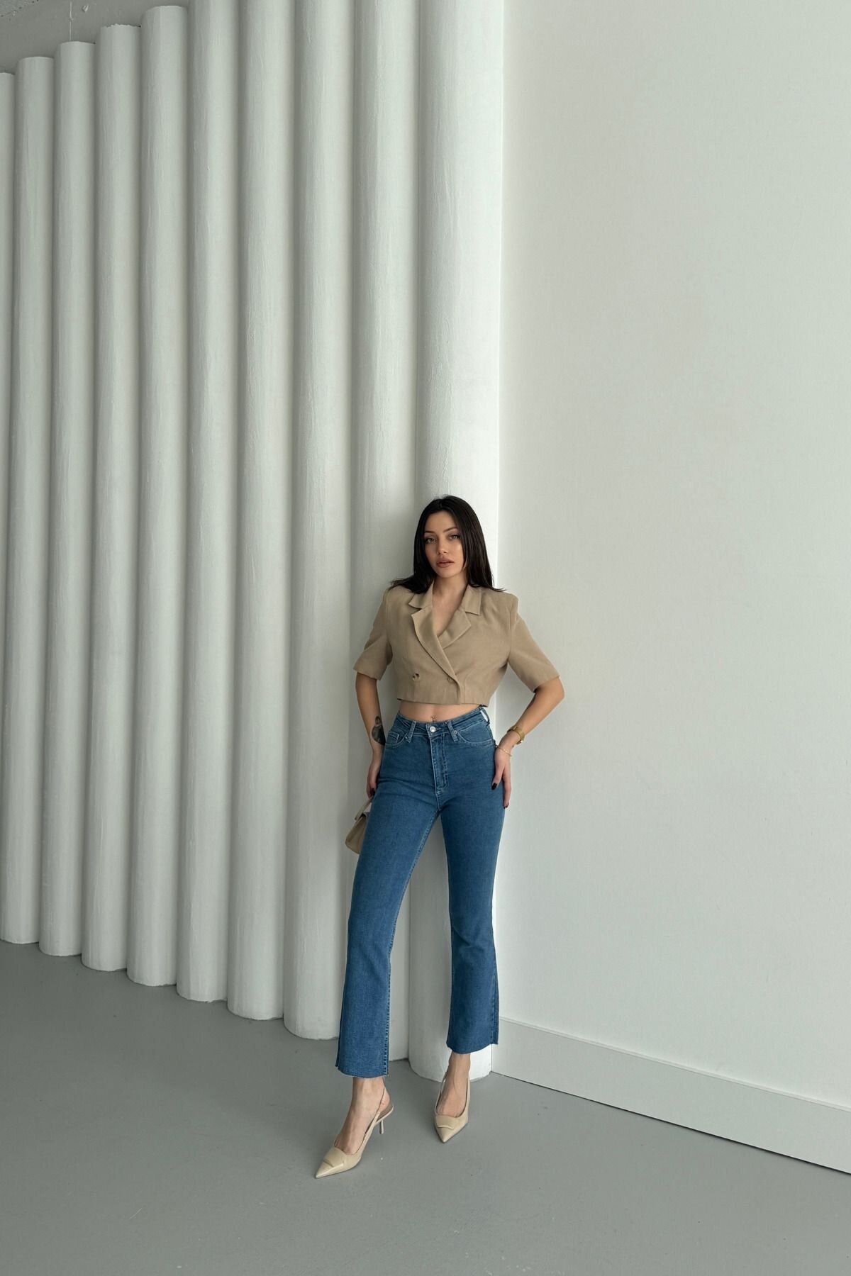 Kadın Jeans Bol İspanyol Paça A.Mavi Kot Pantolon