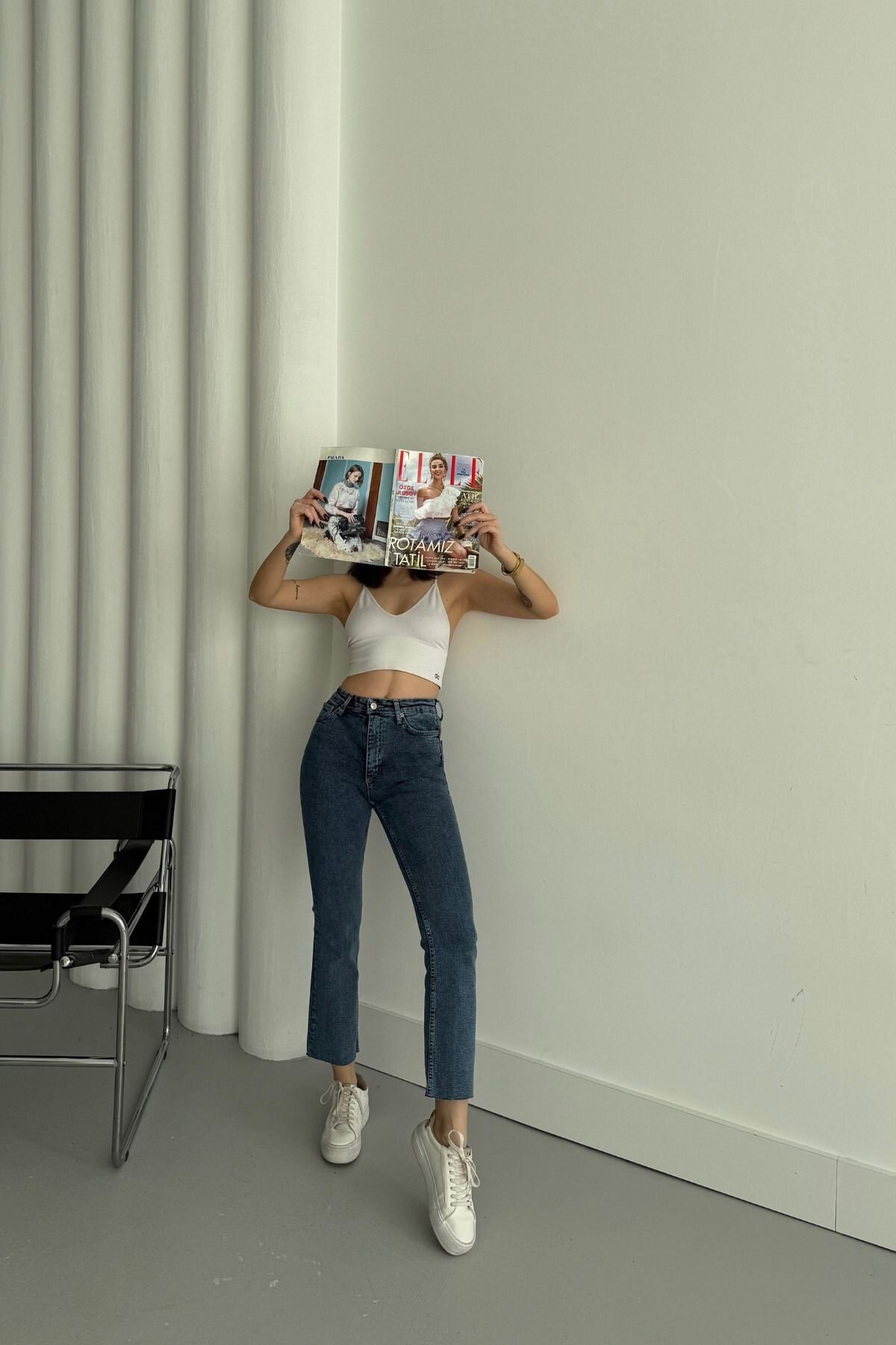 Kadın Jeans Bol İspanyol Paça Mavi Kot Pantolon