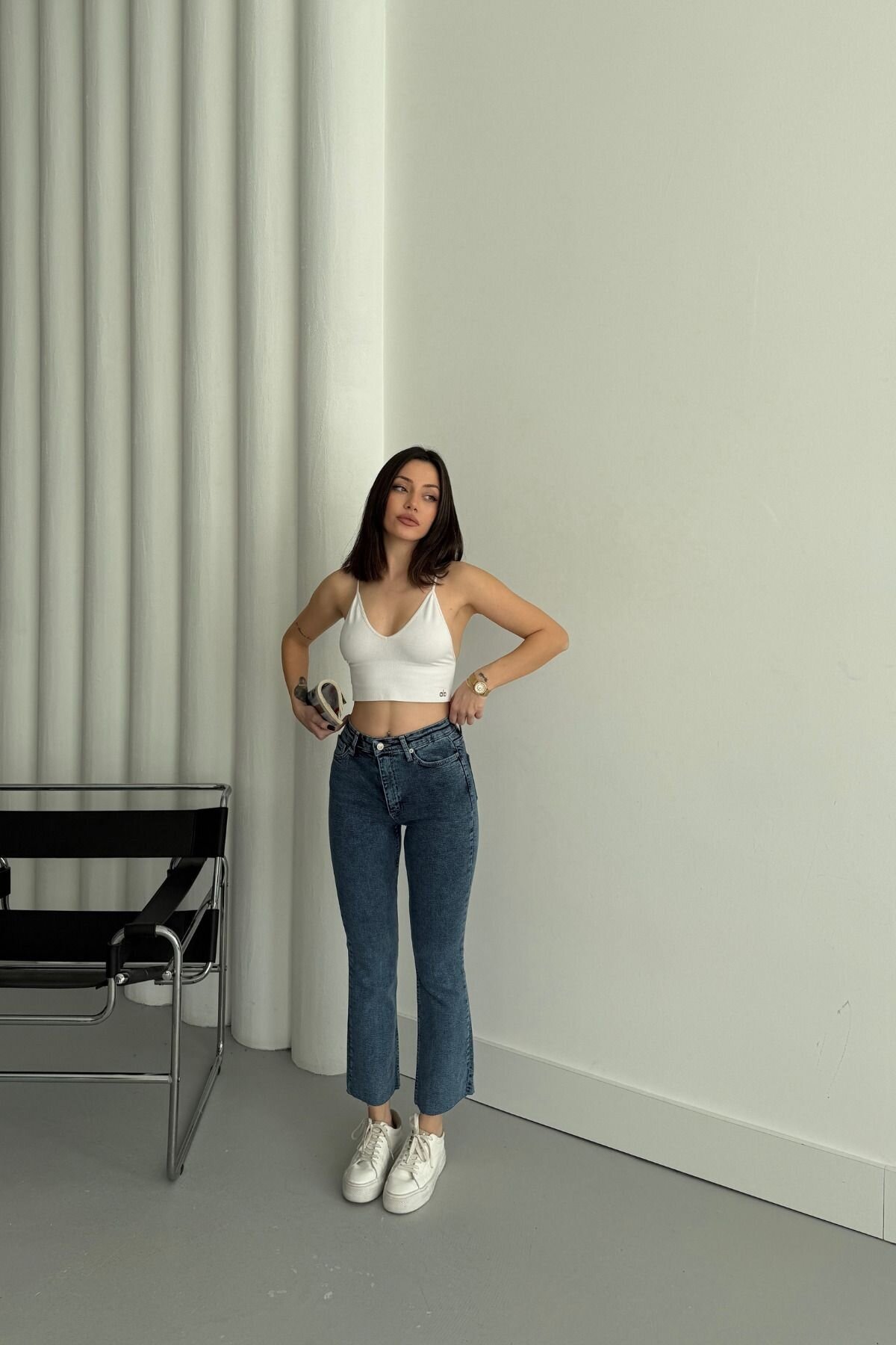 Kadın Jeans Bol İspanyol Paça Mavi Kot Pantolon