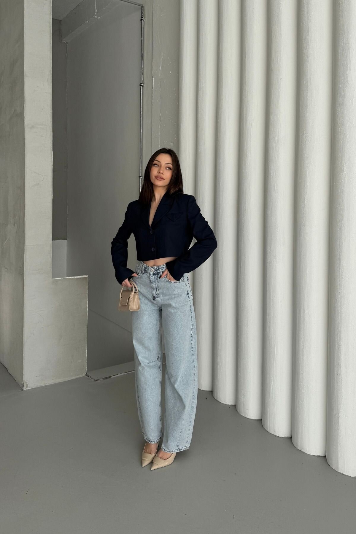 Kadın Jeans Bol Paça Baggy Buz Mavi Kot Pantolon