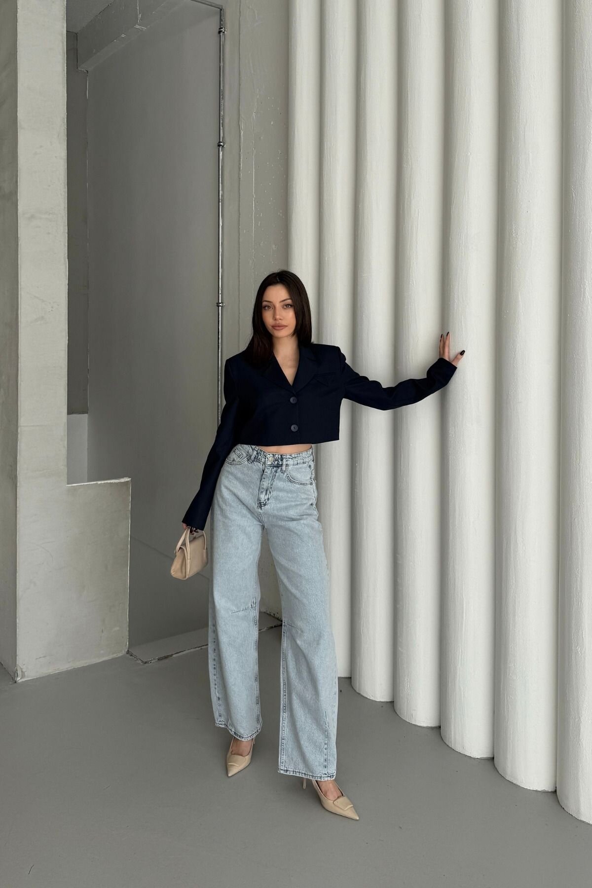 Kadın Jeans Bol Paça Baggy Buz Mavi Kot Pantolon