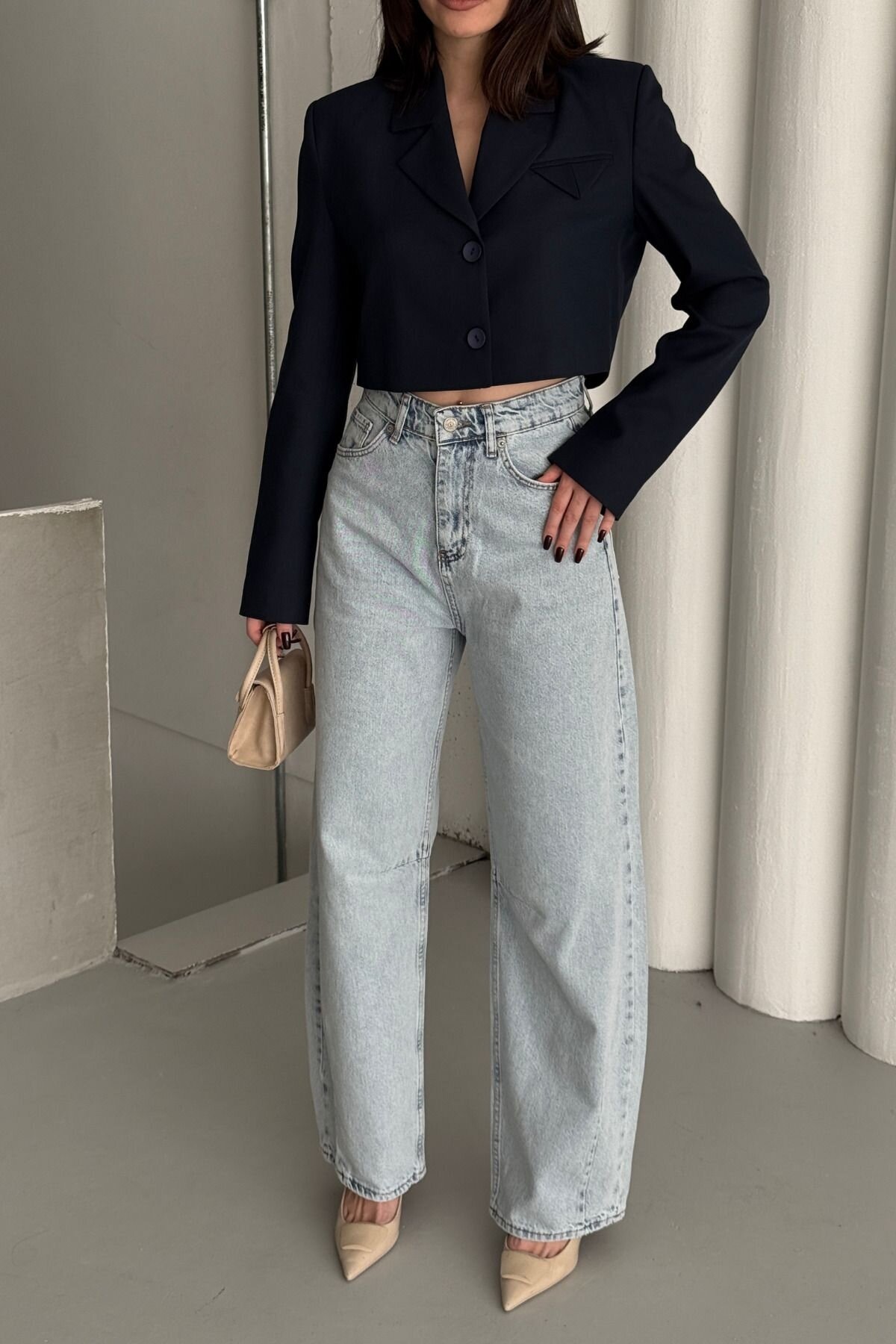 Kadın Jeans Bol Paça Baggy Buz Mavi Kot Pantolon