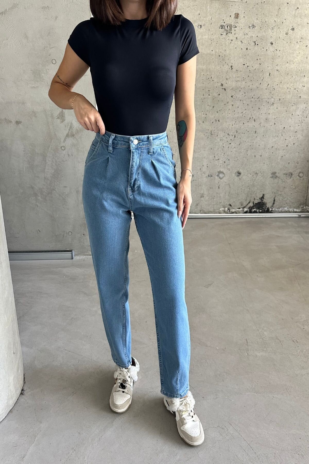 Kadın JeansDream Yüksek Bel Bol Paça Baggy Buz Mavi Kot Pantolon