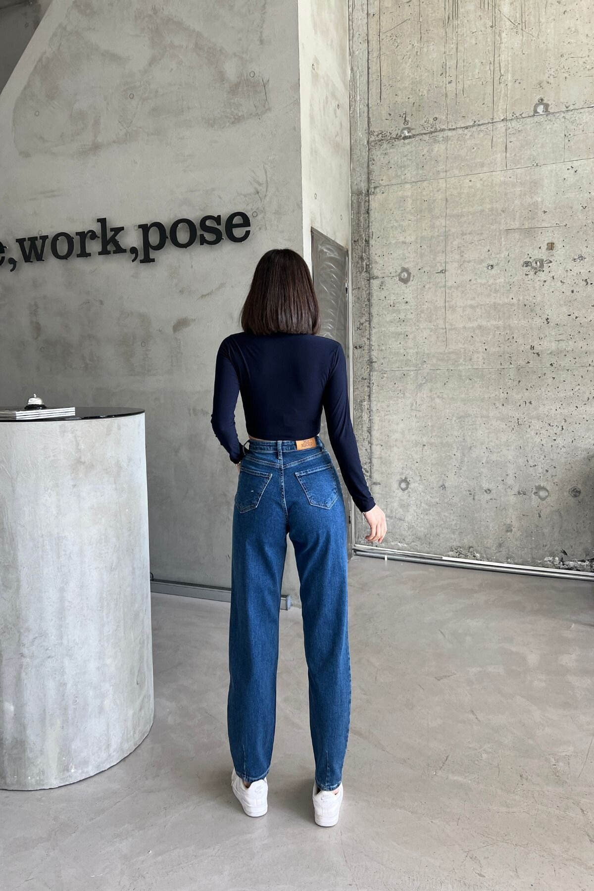Kadın JeansDream Yüksek Bel Bol Paça Baggy Mavi Kot Pantolon