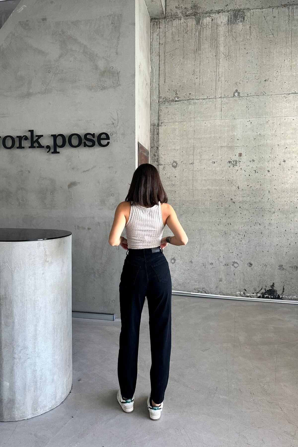 Kadın JeansDream Yüksek Bel Bol Paça Baggy Siyah Kot Pantolon