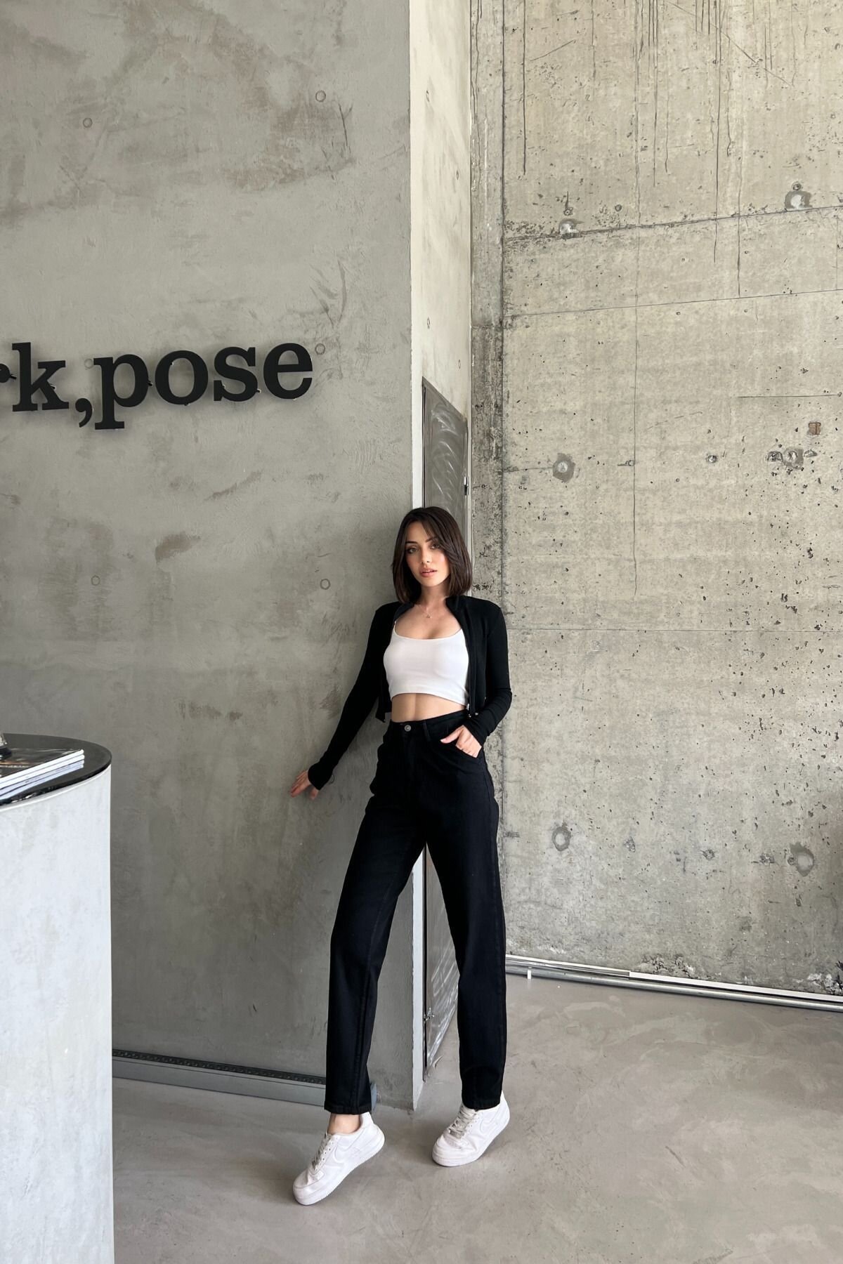 Kadın JeansDream Yüksek Bel Bol Paça Baggy Siyah Kot Pantolon