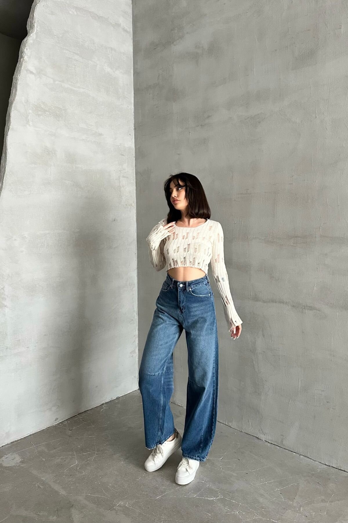 Kadın JeansMode Yüksek Bel Bol Paça Açık Mavi Baggy Kot Pantolon
