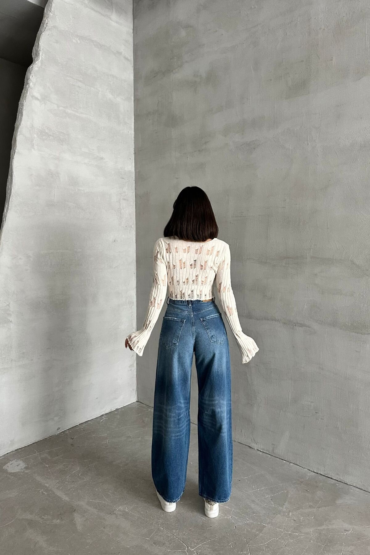 Kadın JeansMode Yüksek Bel Bol Paça Açık Mavi Baggy Kot Pantolon