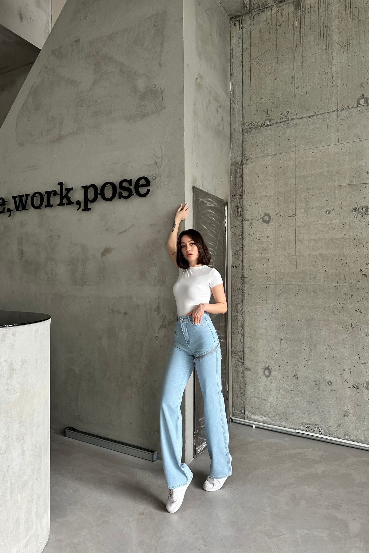 Kadın JeansVibe Bol Paça Yüksel Bel Palazzo Buz Mavi Kot Pantolon