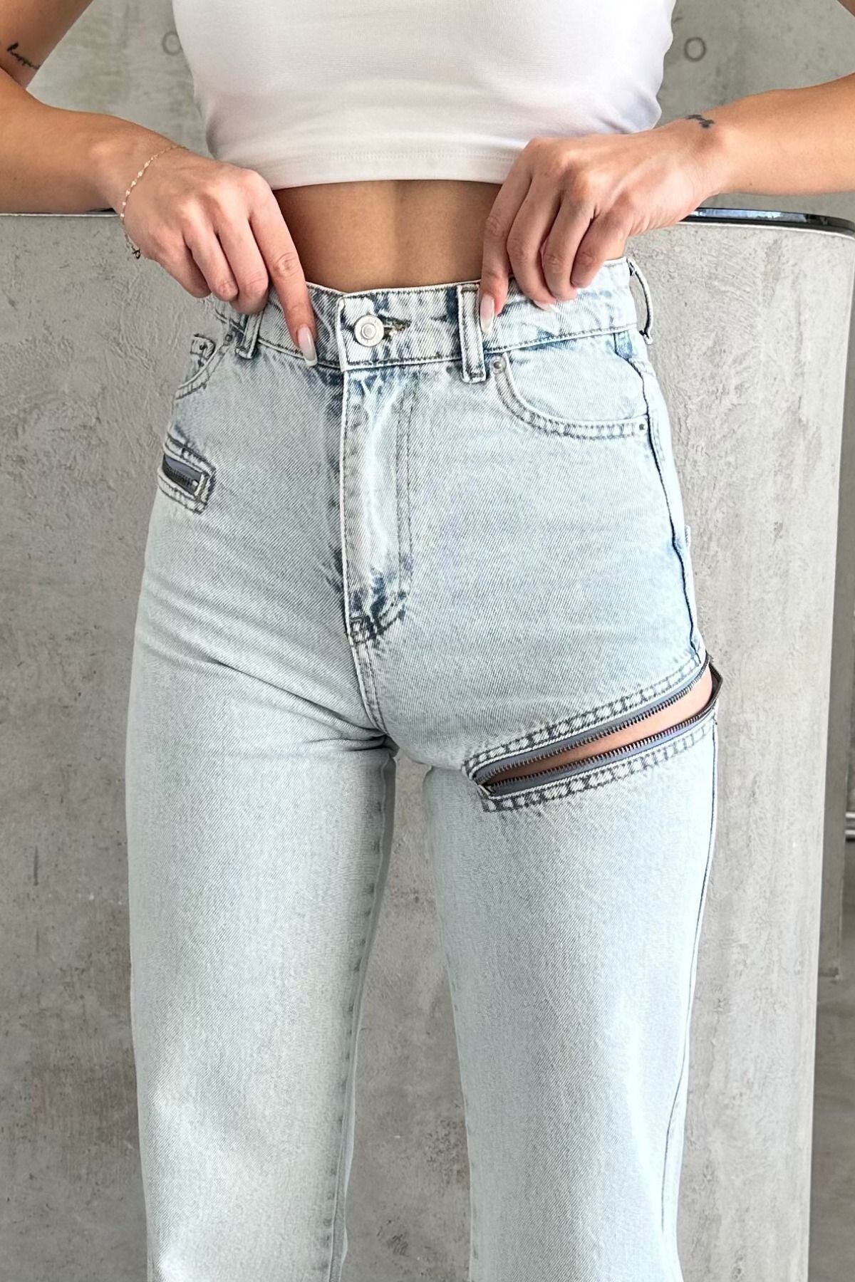 Kadın JeansVibe Bol Paça Yüksel Bel Palazzo  Mavi Kot Pantolon
