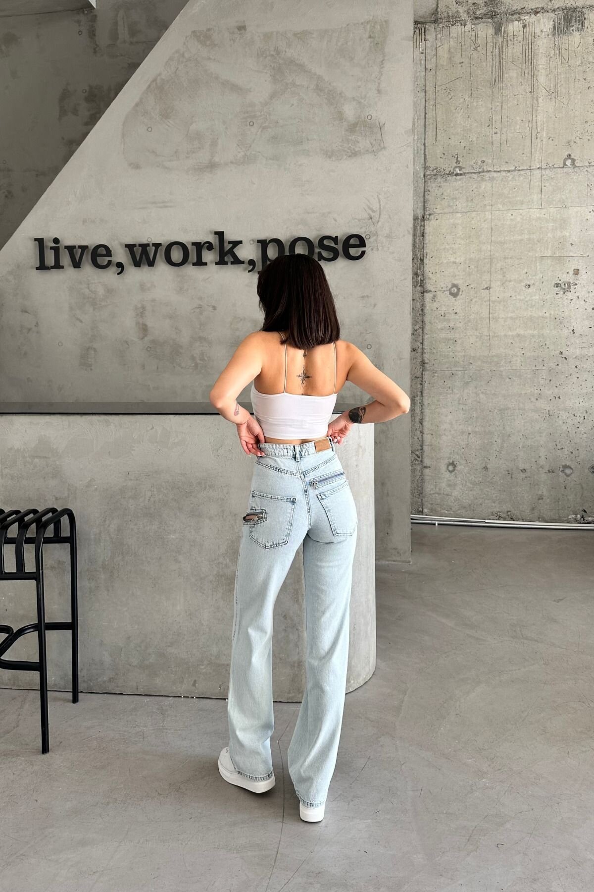 Kadın JeansVibe Bol Paça Yüksel Bel Palazzo  Mavi Kot Pantolon