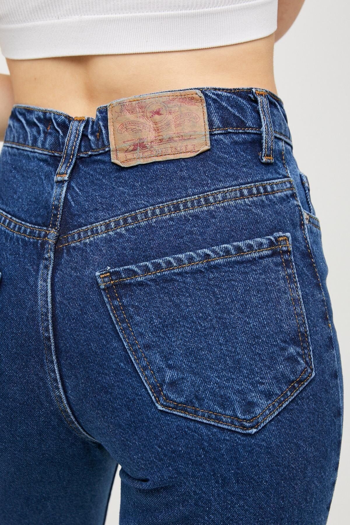 Kadın Jeansvibe Mom Fit Yüksek Bel Dar Paça Mavi Kot Pantolon
