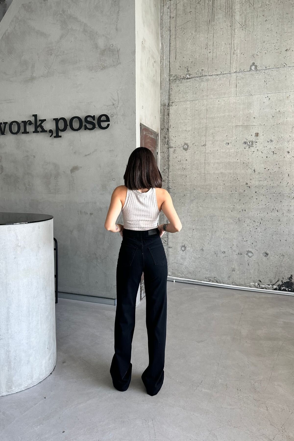 Kadın Jeanvibe Yüksek Bel Bol Paça Siyah Palazzo Kot Pantolon