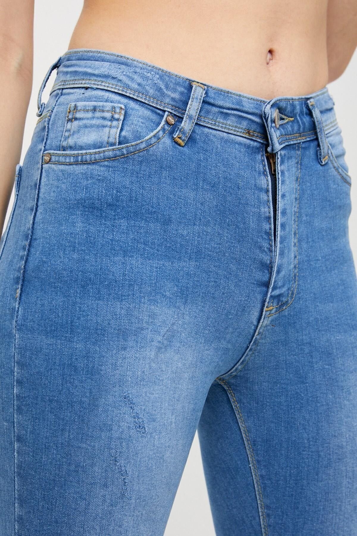 Kadın Jeanvibe Yüksek Bel Dar Paça Klasik Mavi Kot Pantolon