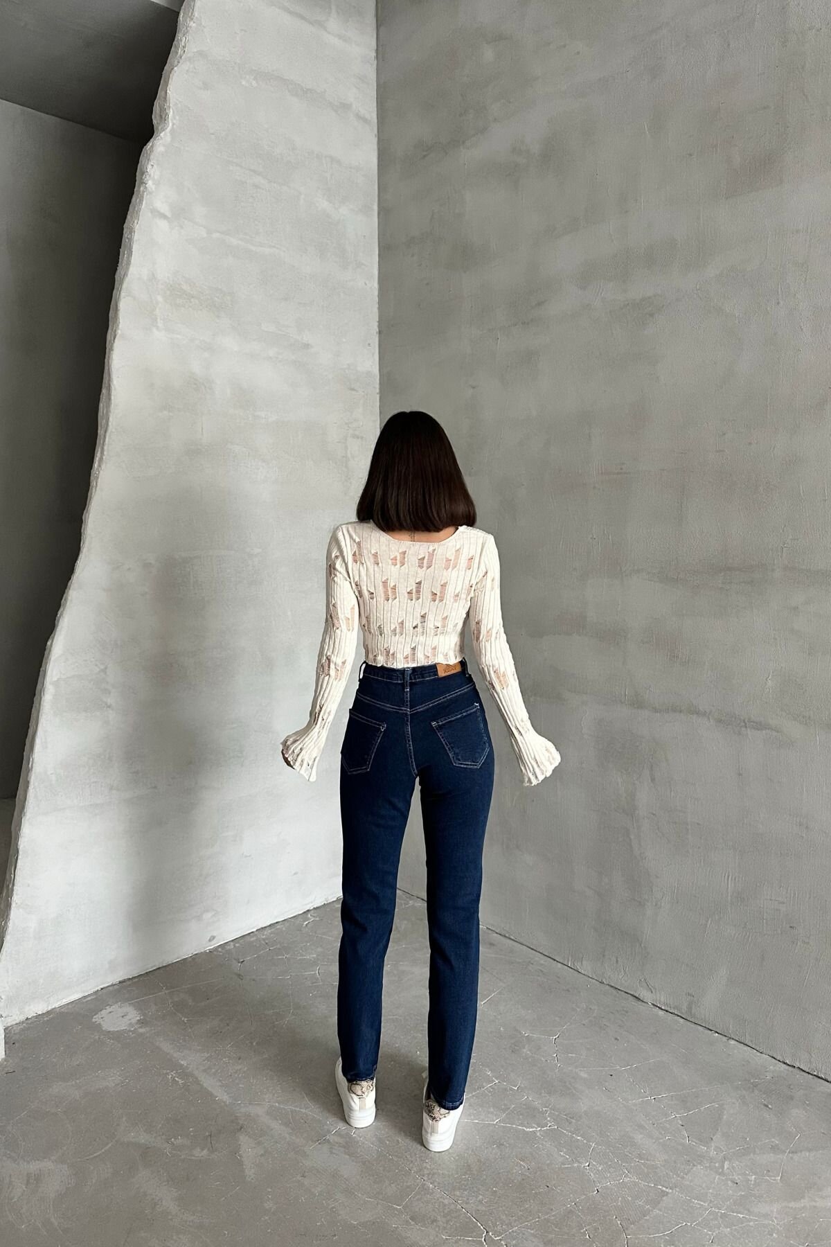 Kadın Jeanvibe Yüksek Bel Dar Paça Mom Fit Lacivert Kot Pantolon