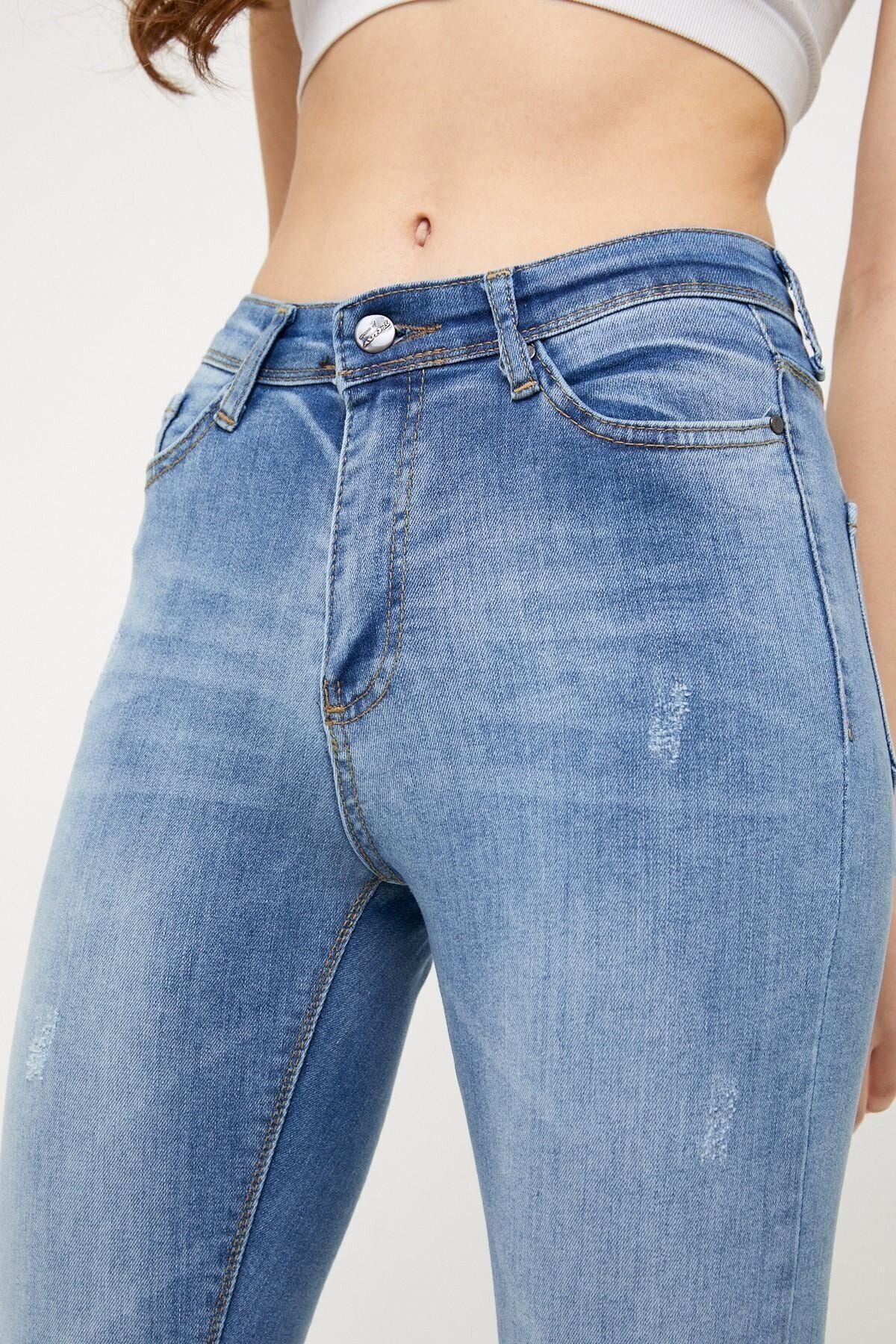 Kadın Jeanvibe Yüksek Bel Toparlayıcı Dar Paça Mavi Kot Pantolon