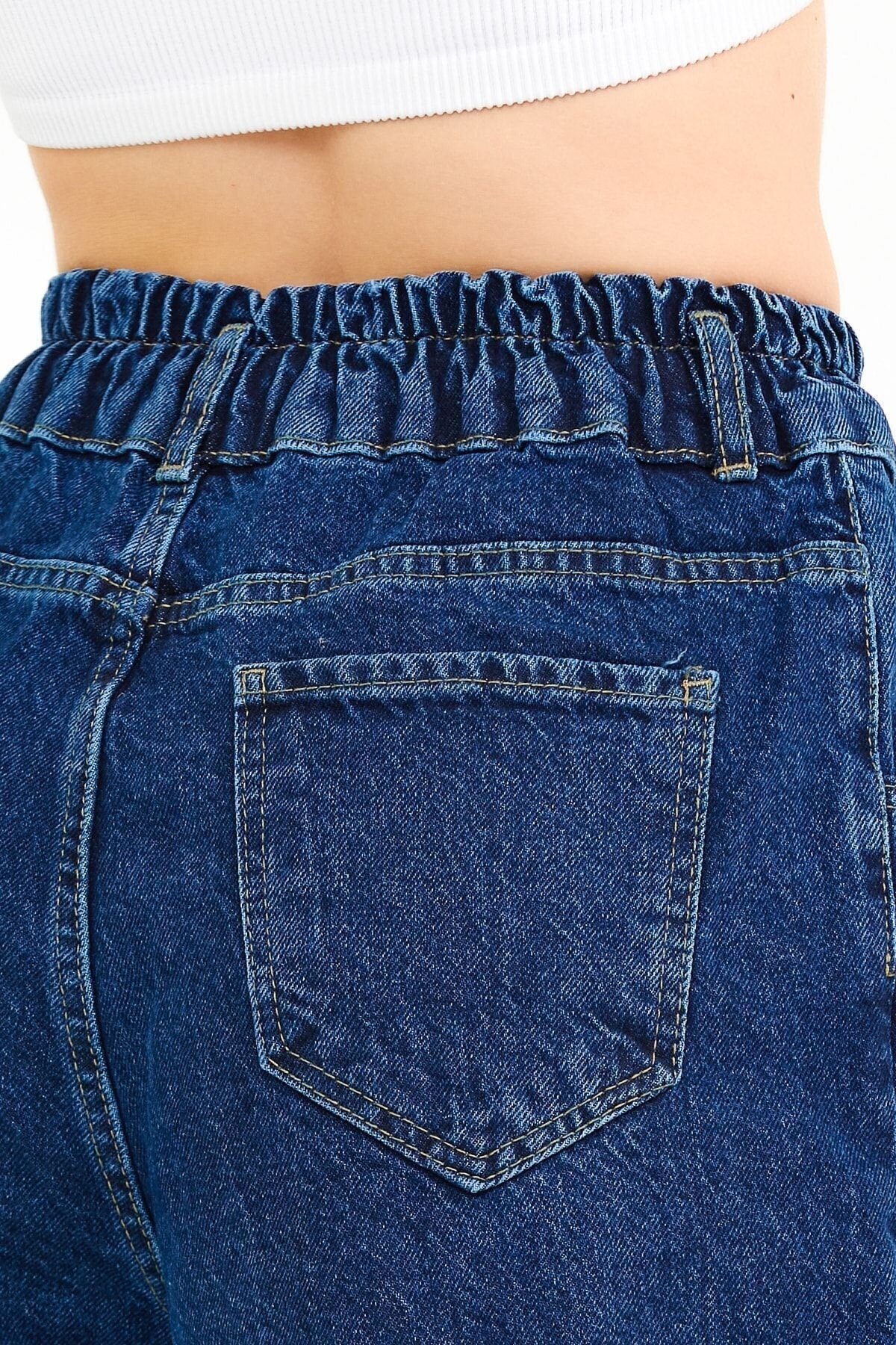 Kadın Yüksek Bel Jeanmove Beli Lastikli Bol Paça Mavi Kot Pantolon