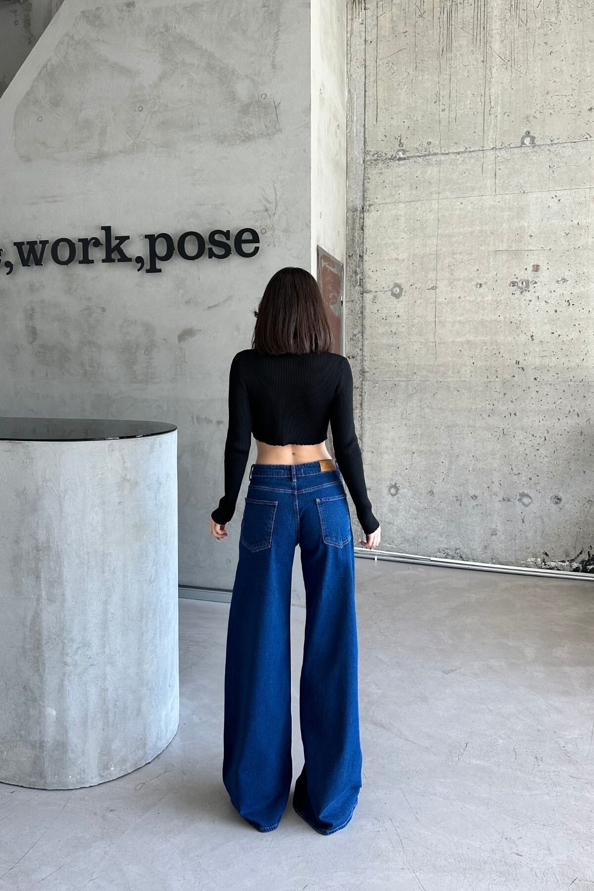 Kadın Yüksek Bel Oversize Bol Paça Baggy Mavi Kot Pantolon