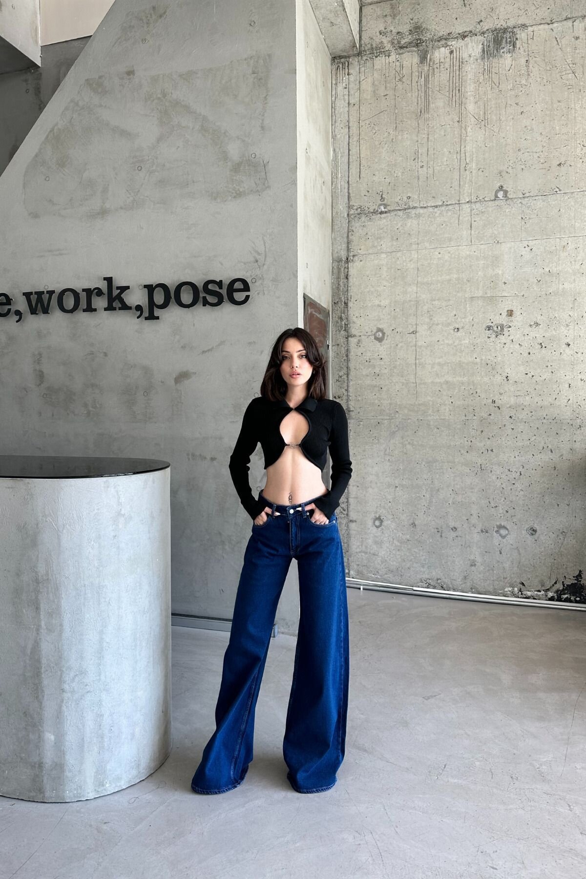 Kadın Yüksek Bel Oversize Bol Paça Baggy Mavi Kot Pantolon