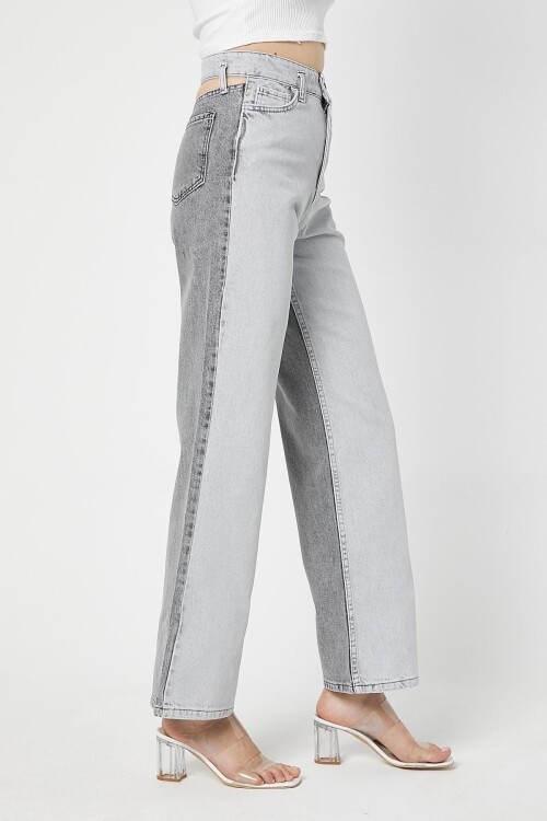 Kadın Jeanchic Yüksek Bel Dekolteli Bol Paça Gri Palazzo Kot Pantolon