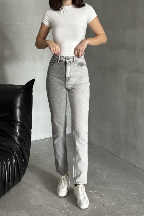 Kadın Jeanmove Çift Renkli Mom Kalıp Dar Paça Füme Kot Pantolon