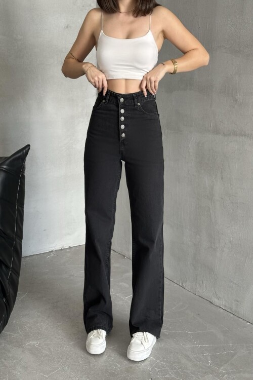 Kadın Jeans Çift Pantolon Bol Paça Palazzo Antrasit Kot Pantolon