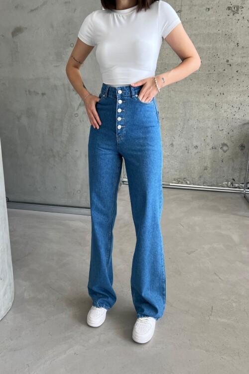 Kadın JeansMode Çift Pantolon Yüksek Bel Bol Paça Palazzo Mavi Kot Pantolon