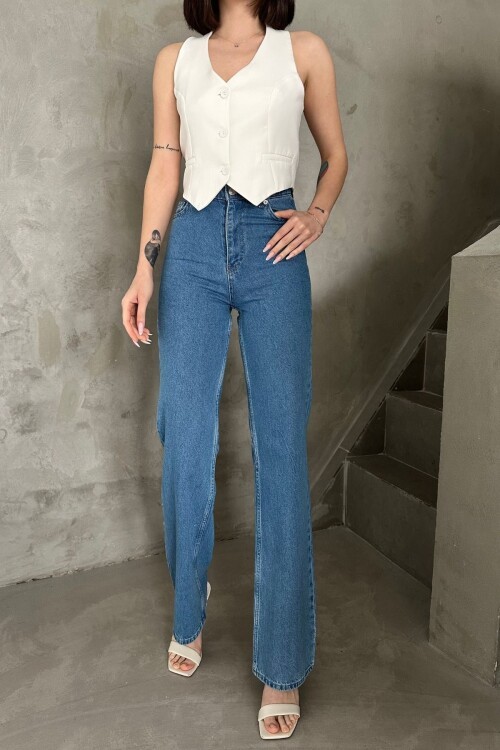 Kadın JeansMove Yüksek Bol Bol Paça Pamuklu Mavi Kot Pantolon