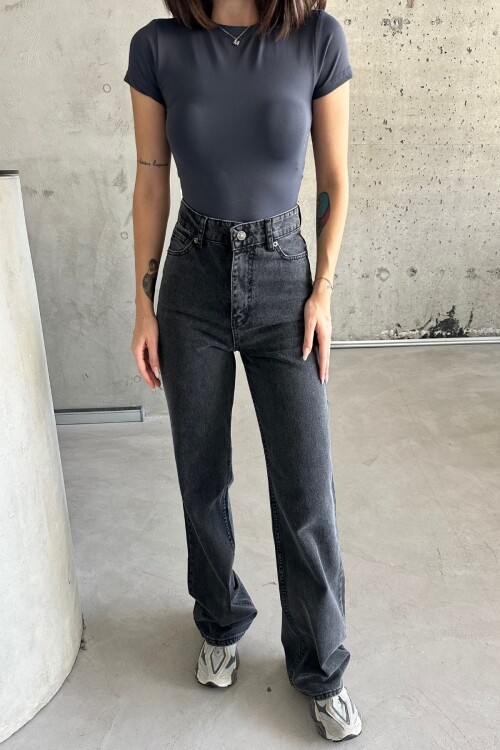 Kadın Jeanvibe Yüksek Bel Bol Paça Füme Palazzo Kot Pantolon