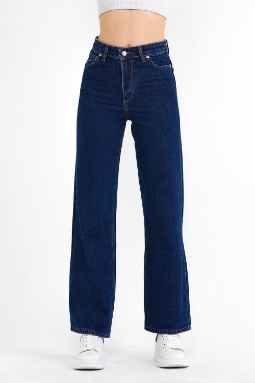 Kadın Jeanvibe Yüksek Bel Bol Paça Lacivert Palazzo Kot Pantolon