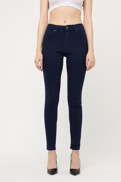 Kadın Jeanvibe Yüksek Bel Toparlayıcı Dar Paça Lacivert Kot Pantolon