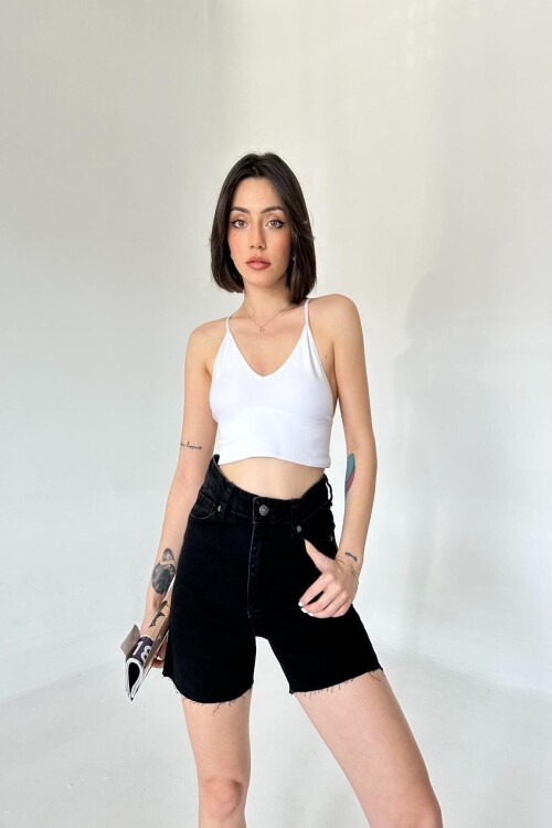 Kadın Kısa 5 Cep Yüksek Bel Pamuklu Mini Siyah Kot Şort